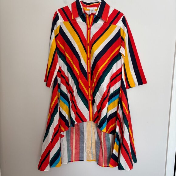 MASSEYS NEW Colorblock Shirt Dress Women S Colorful 70s 80s Hi Lo Long Sleeve - Picture 6 of 7